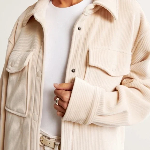 Abercrombie & Fitch Cozy Corduroy Cream Fleece Shacket Jacket Sz S - Picture 8 of 14